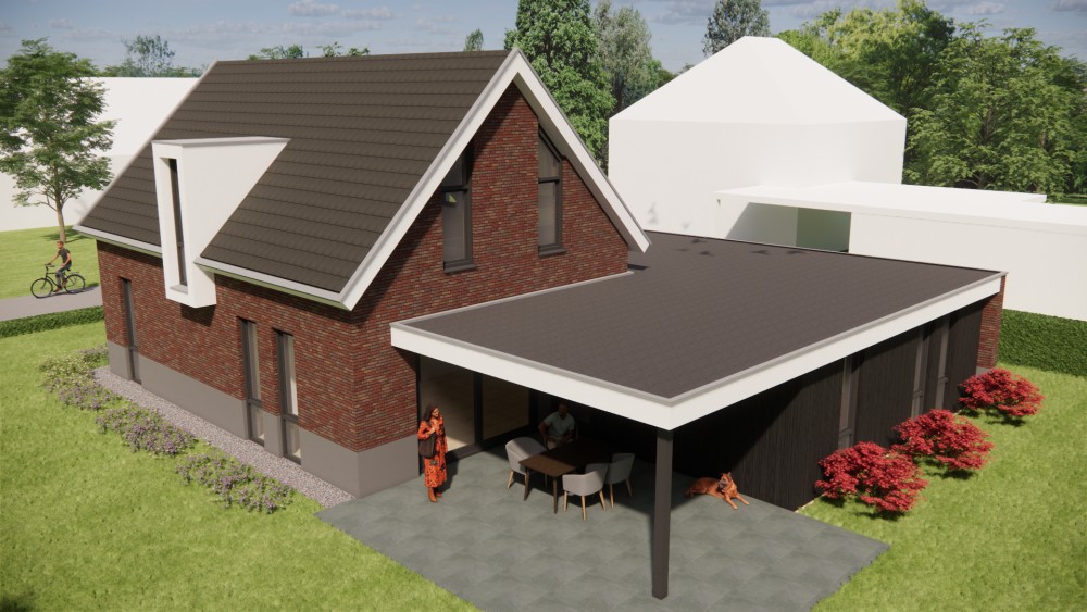 Afbeelding van Moderne woning met zadeldak, rood metselwerk en vlakke dakpannen - 7b42fe5a-8dd0-4f85-a1c9-40271e30c742