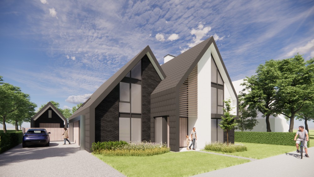 Afbeelding van Eigentijdse villa met metselwerk gevels en zadeldak met vlakke dakpannen - d9a75ce2-f9a5-4846-8d83-df7a2fbed7ab