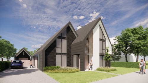 Afbeelding van Eigentijdse villa met metselwerk gevels en zadeldak met vlakke dakpannen - d9a75ce2-f9a5-4846-8d83-df7a2fbed7ab