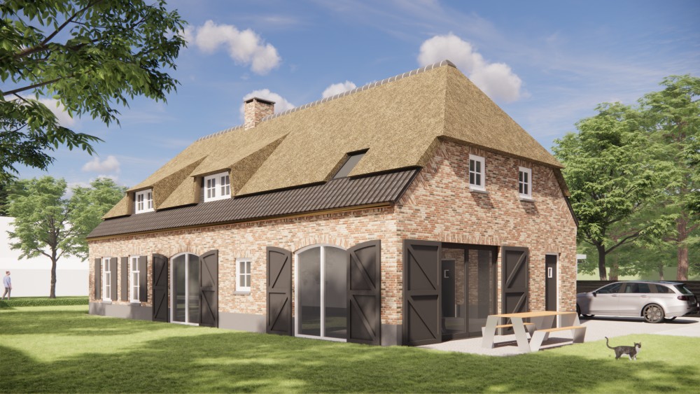 Afbeelding van Vrijstaande landelijke woning met rieten wolfsdak en bruine metselwerkgevel - 5f6abb5e-4758-403b-a8c5-032f0c0fd571