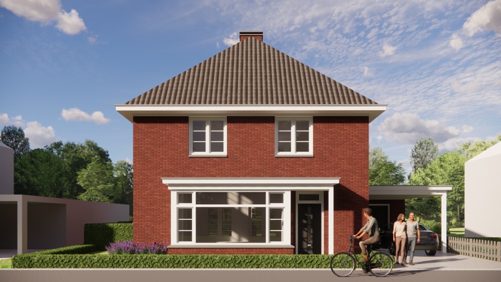 3D Render van vrijstaande notariswoning met metselwerk gevels en klassiek schilddak 6
