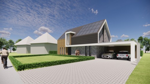 Afbeelding van Moderne woning met houten gevelbekleding en strak zadeldak - 6fbbb64b-7d64-4ea2-87d2-2bc96591a2f4