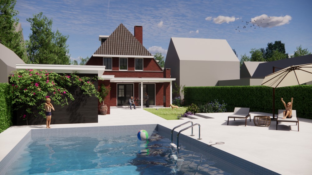 Afbeelding van Jaren 30 woning met metselwerk gevels, wolfsdak en klassieke details - bd5f5731-eb00-40e7-9aab-3fe54323d53c