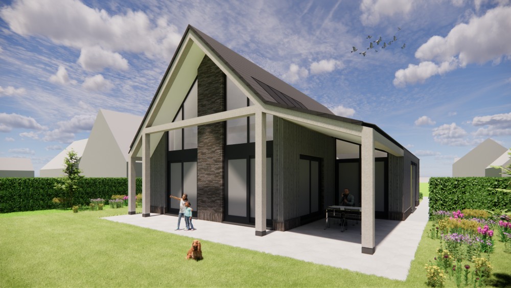 Afbeelding van Schuurwoning met vlakke dakpannen, houten luiken en metselwerkgevels - d6eb124c-757c-49e5-b62e-aaf2d15e217f