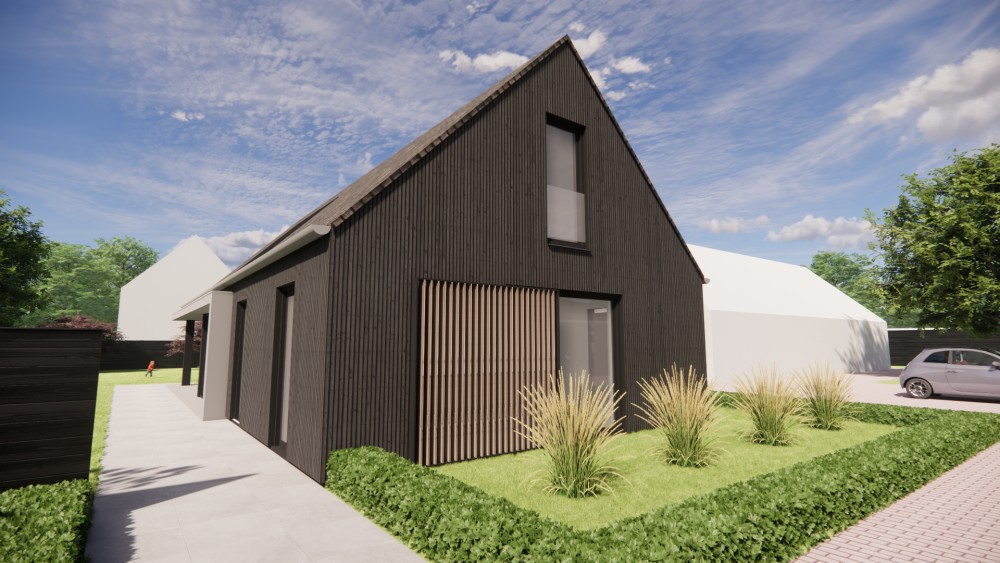 Afbeelding van Schuurwoning met houten gevels en zadeldak met gegolfde dakpannen - 7b5b5255-f1d0-48ac-94a9-f75f1e491f1c