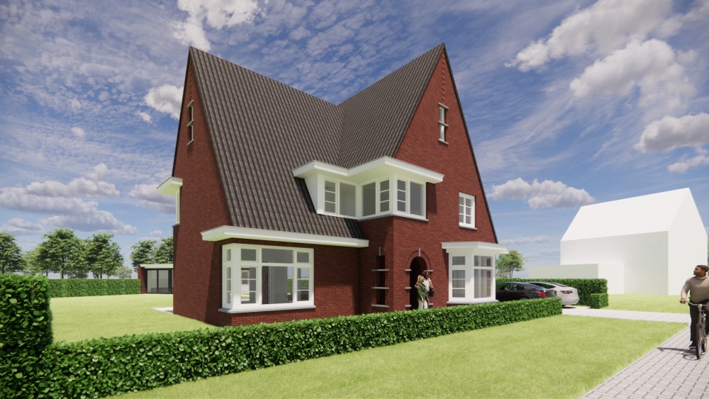 Afbeelding van Jaren 30 woning met metselwerk gevels, zadeldak en karakteristieke erker - 03fa2be3-c6e4-4a15-a785-3531b5b35b1a