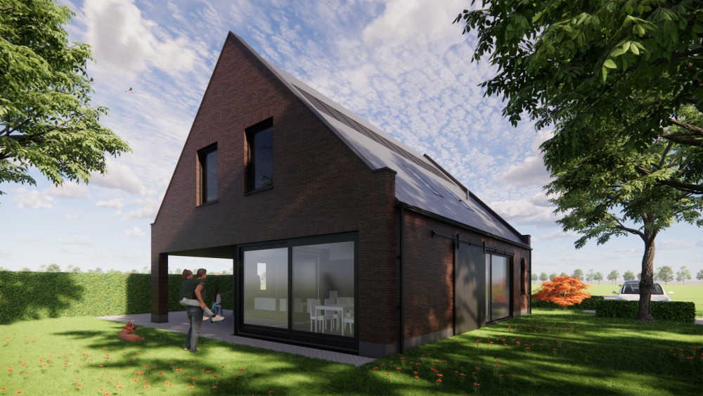 Afbeelding van Moderne schuurwoning met metselwerkgevel, cementplint en metalen zadeldak - 6ea93f4b-2bdd-4563-a995-43612e4abdb0