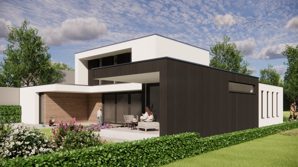 Afbeelding van Witgepleisterde kubuswoning met royale overstekken en geïntegreerde carport - df8de45f-e85d-415a-94f7-3ef52e1a95f9