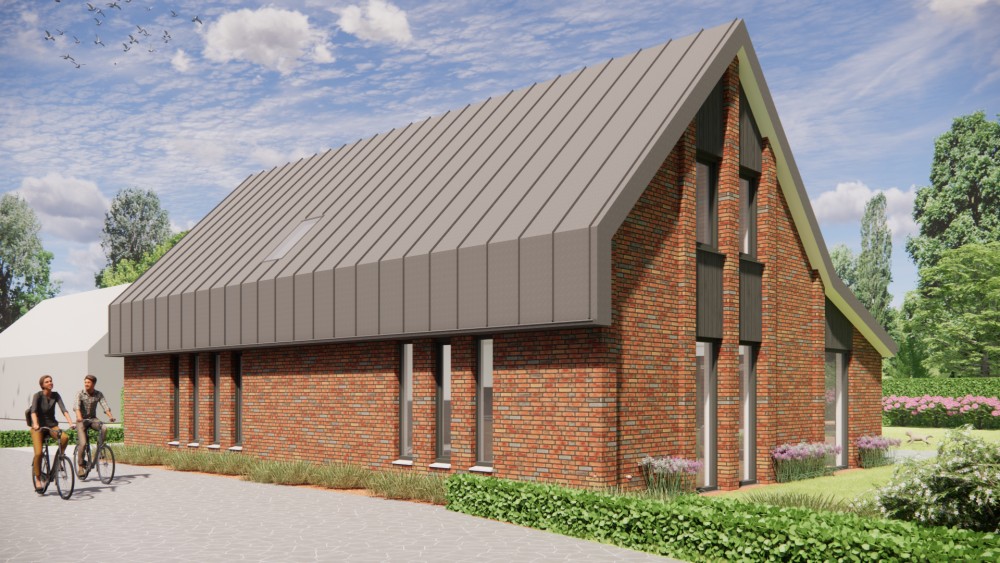 Afbeelding van Moderne schuurwoning met metselwerk, felsplaat en houten accenten - b00a4df3-1ac4-43ba-80f1-7770ea56feb8