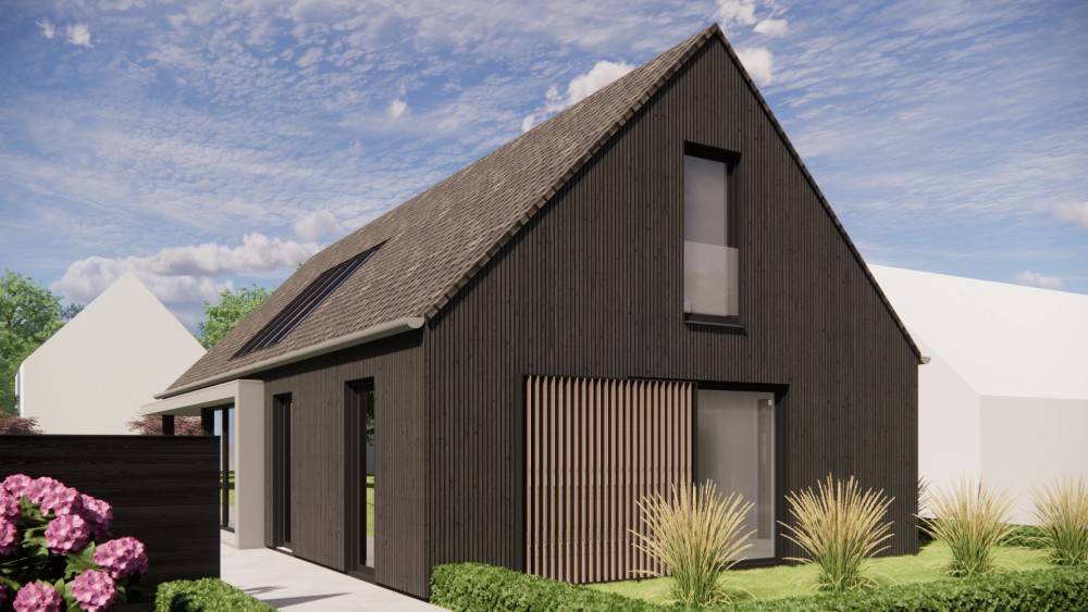 Afbeelding van Schuurwoning met houten gevels en zadeldak met gegolfde dakpannen - 7b5b5255-f1d0-48ac-94a9-f75f1e491f1c