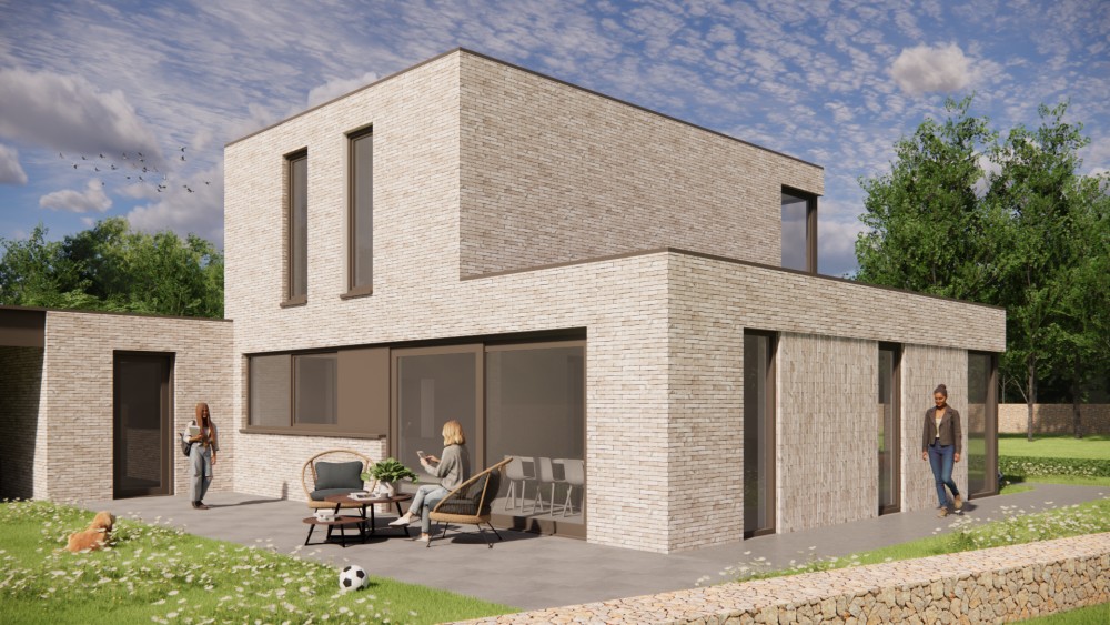 Afbeelding van Kubistische woning met plat dak, metselwerk en verholen dakgoot - 750d2a14-1121-4147-8a0f-806bef086c3b