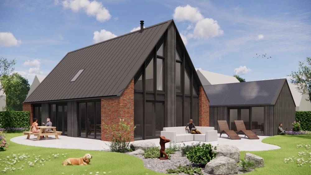 Afbeelding van Eigentijdse schuurwoning met metselwerk en houten gevelaccenten - 6a429081-4c6a-41bc-9b21-d26b154e029d