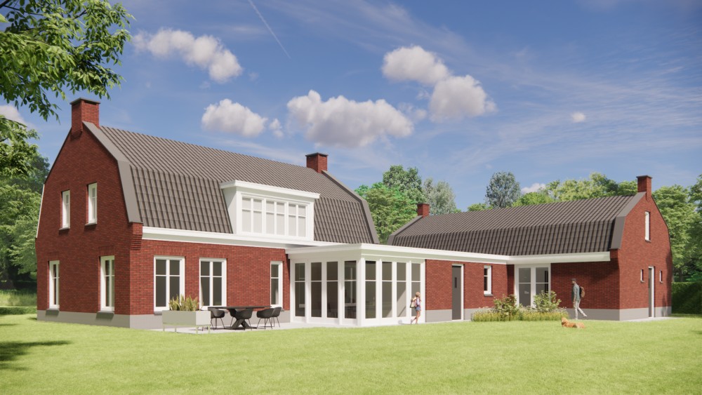 Afbeelding van Vrijstaand woonhuis in jaren 30 stijl met metselwerkgevel en mansardedak met gegolfde dakpannen - a1b05a39-d450-46d2-a28d-c14f6d30eb31