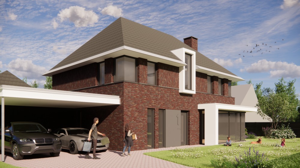 Afbeelding van Vrijstaande moderne woning met bruin metselwerk en schilddak - 9d333c17-c882-47d3-b441-add8615b9d1d