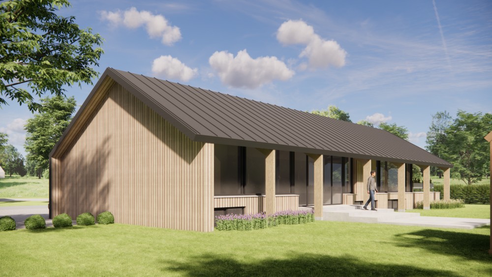 Afbeelding van Moderne schuurwoning met houten gevel felsplaat zadeldak en overstekken - 2202c3a7-8c8a-4379-a1af-02087b9912e4