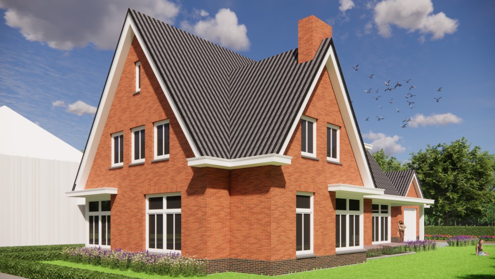 Afbeelding van Vrijstaande jaren 30 woning met rood metselwerk, zadeldak met gegolfde dakpannen en dakkapel - 62bb00fc-8792-4bc4-822f-08043c4e3ef5