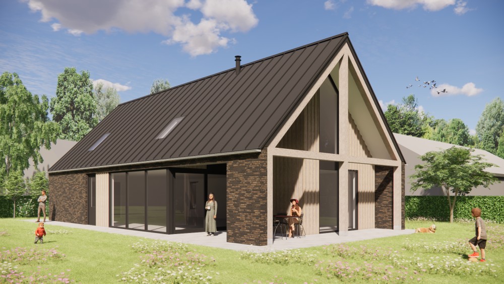 Afbeelding van Schuurwoning met houten gevels, metalen zadeldak en overdekt terras - f6924bf9-6530-4759-8442-0081675a818e