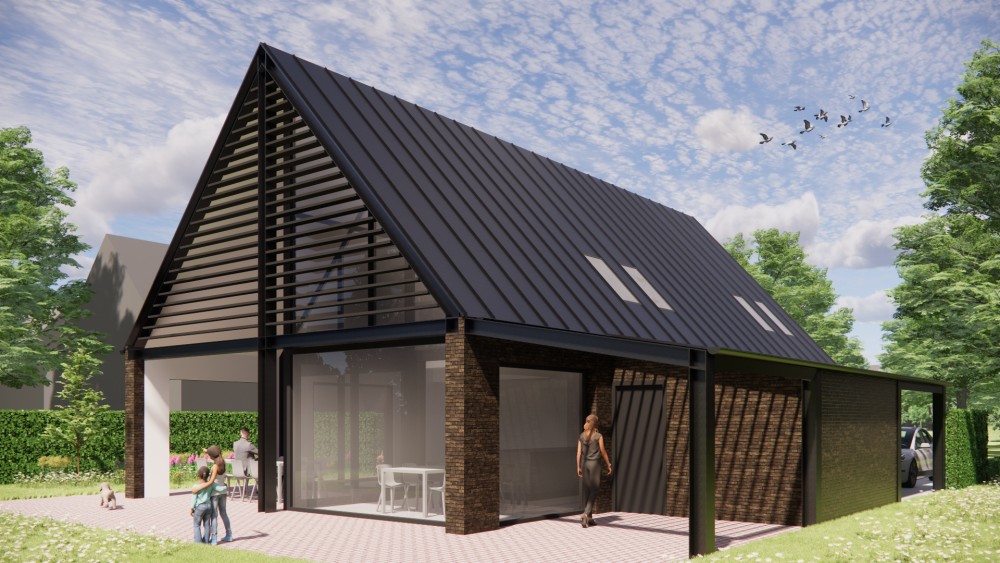 Afbeelding van Schuurwoning met stalen spant, metselwerk gevel en felsplaten zadeldak - ed00af26-52d5-47e5-a24d-400ec2104510