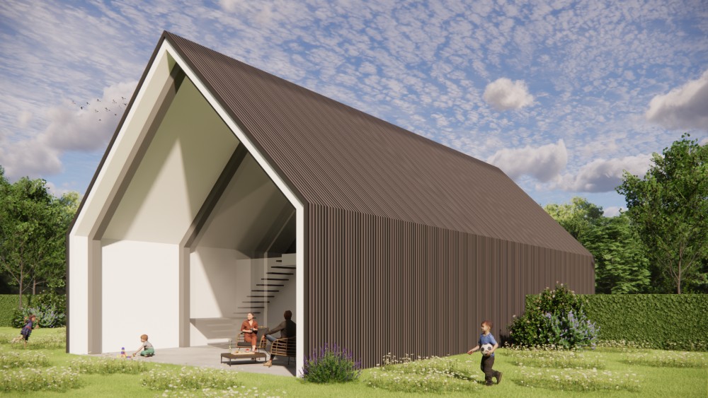 Afbeelding van Moderne woning met golfplaat: zadeldak en overstek op een ruim perceel - 084c11a9-56eb-4ecd-a126-8bbaf5d847e5
