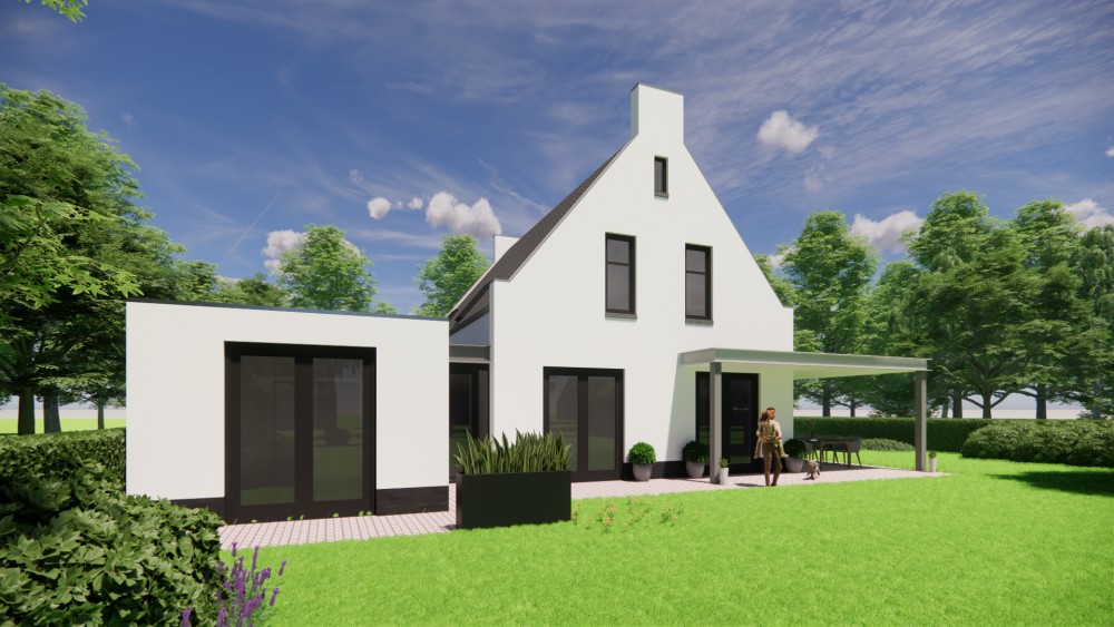 Afbeelding van Vrijstaande moderne woning met pleisterwerk en zadeldak met gegolfde dakpannen - 7ce55cb2-d318-4906-8cd4-cabd9cbdaf77