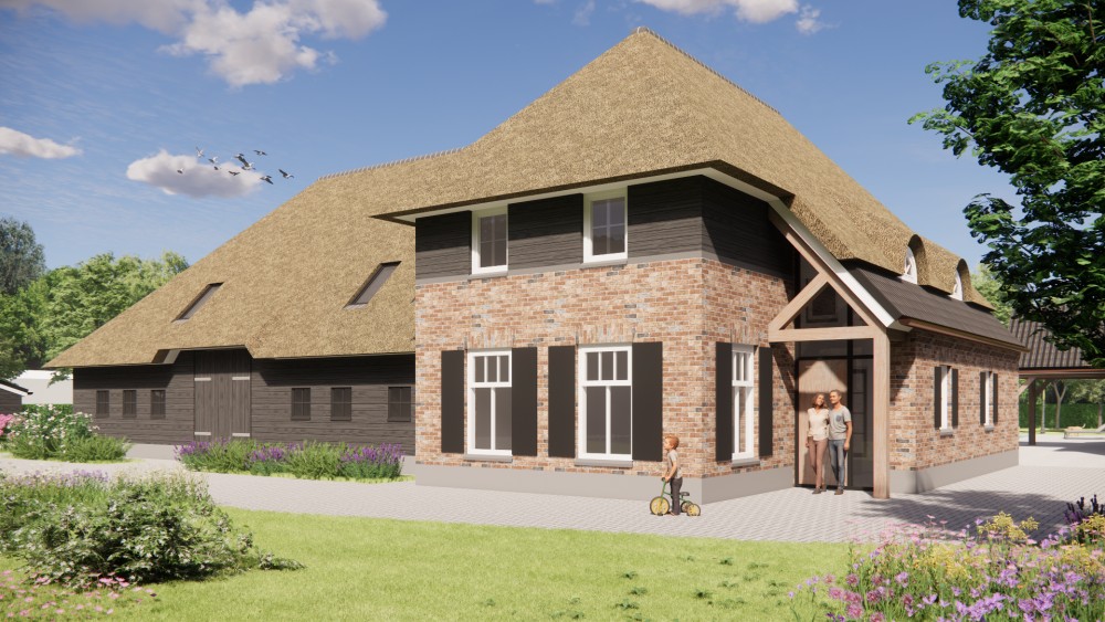 Afbeelding van Landelijke tweekapper met rieten schilddak en houten geveldelen - 83d9292c-bcb6-473d-8399-1bb9025f5901