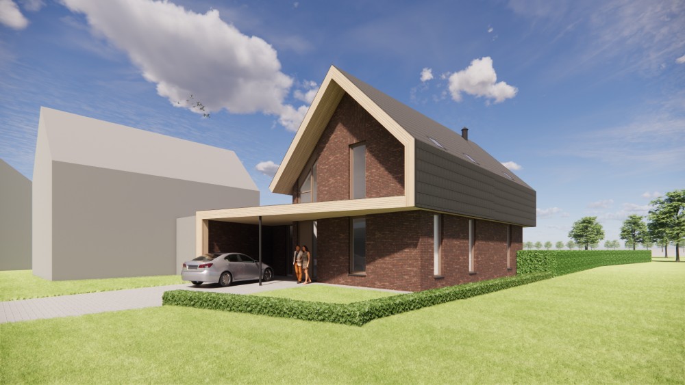 Afbeelding van Moderne woning met houten gevelaccenten, vlakke dakpannen en overdekte entree - 784963db-b7d8-4151-81d0-24323e50d384