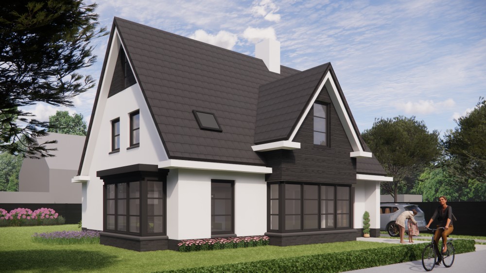 Afbeelding van Moderne woning met gekeimd metselwerk en zadeldak van 9 meter hoog - 1f74df6d-53ae-4878-8065-334839f488a7