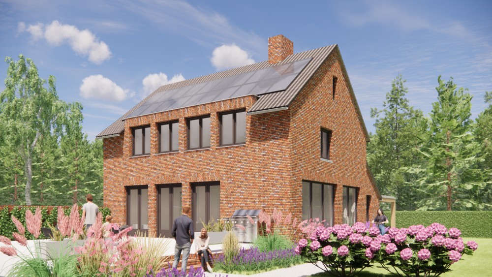 Afbeelding van Woning met zadeldak in gegolfde dakpannen en roodbruin metselwerk met dakkapel - 4c04321f-6a7b-416b-b5c6-c01dac33a707