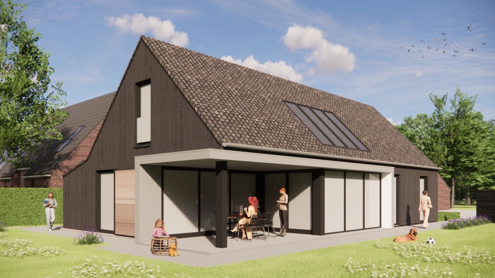 Afbeelding van Schuurwoning met houten gevels en zadeldak met gegolfde dakpannen - 7b5b5255-f1d0-48ac-94a9-f75f1e491f1c