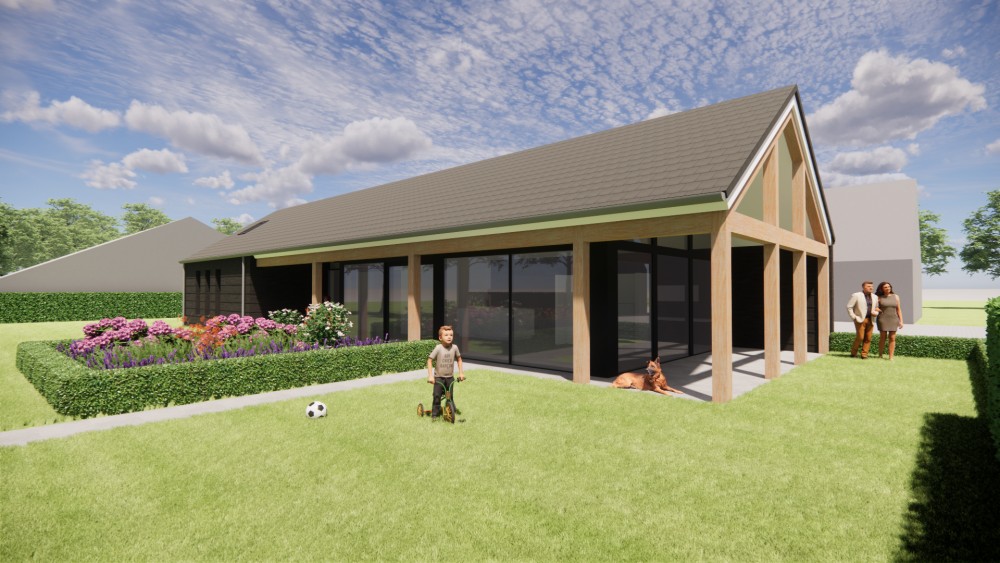 Afbeelding van Schuurwoning met vlakke dakpan, houten details en landelijke setting - d319e031-ffe1-4632-b516-ea00a32dec1e