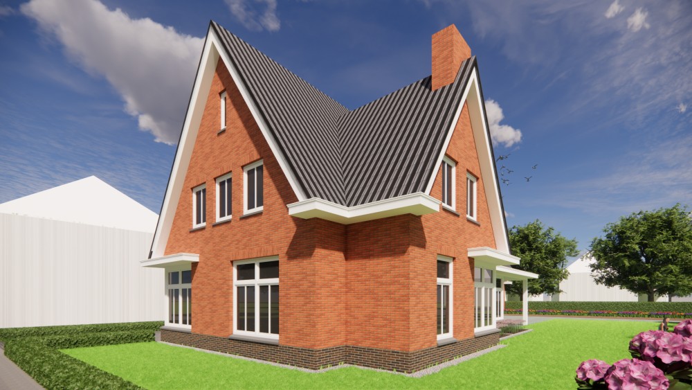 Afbeelding van Vrijstaande jaren 30 woning met rood metselwerk, zadeldak met gegolfde dakpannen en dakkapel - 62bb00fc-8792-4bc4-822f-08043c4e3ef5