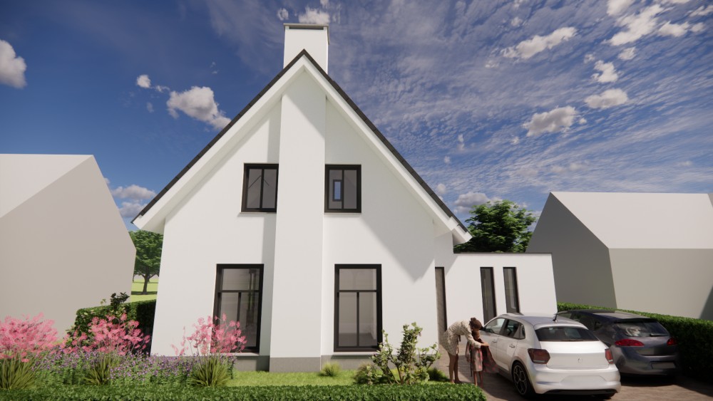 Afbeelding van Gepleisterde gezinswoning met zadeldak, houten kozijnen en ingetogen detaillering - 3180c423-e2ea-4aef-9f0c-c2dca6fd1729