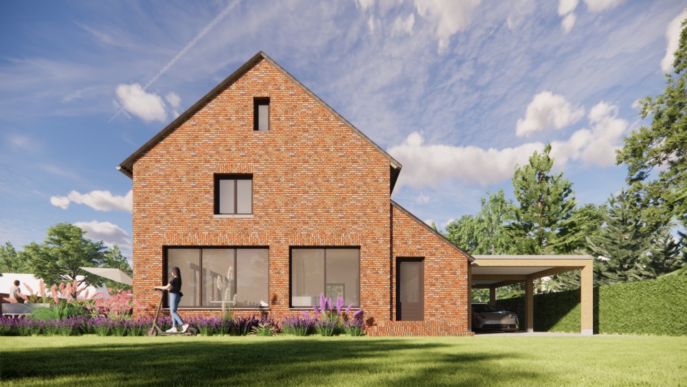 Afbeelding van Woning met zadeldak in gegolfde dakpannen en roodbruin metselwerk met dakkapel - 4c04321f-6a7b-416b-b5c6-c01dac33a707