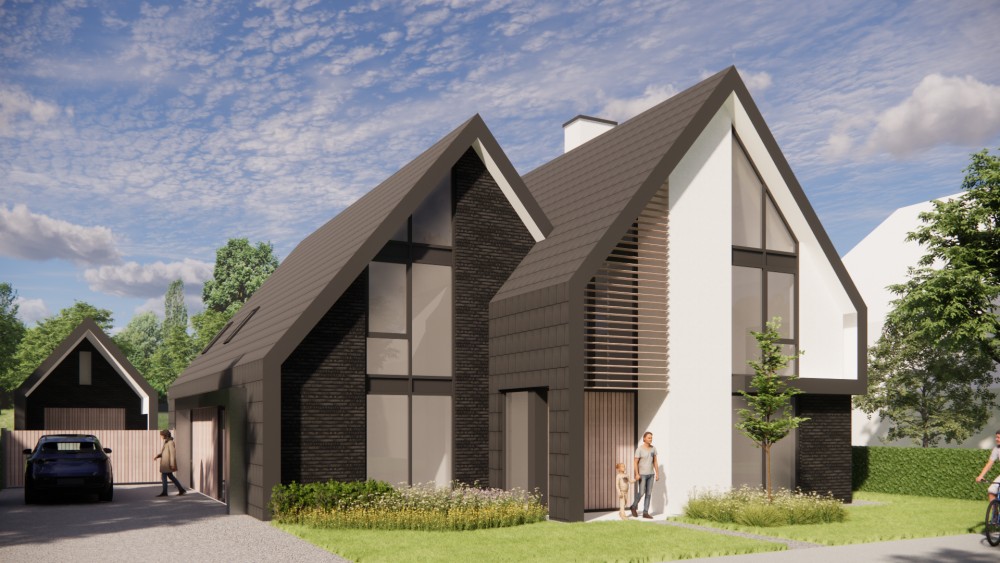 Afbeelding van Eigentijdse villa met metselwerk gevels en zadeldak met vlakke dakpannen - d9a75ce2-f9a5-4846-8d83-df7a2fbed7ab