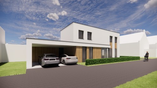 Project image Kubistische woning met witte gevels, houten accenten en strak vormgegeven carport - 0c4f3583-5f3c-44c4-9c6d-f6e9662006f8