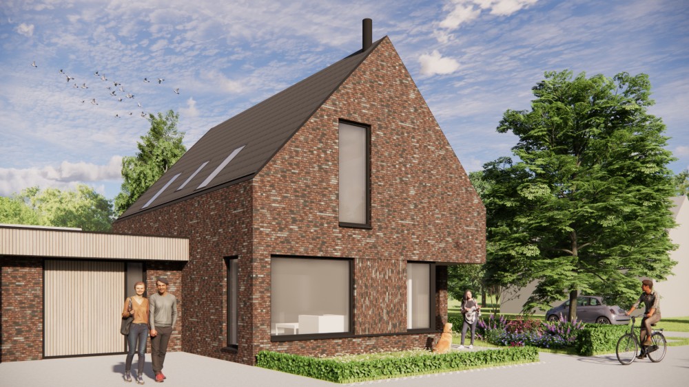 Afbeelding van Moderne woning met metselwerk gevels, hoekkozijnen en houten accenten - d0f5d24e-dcba-4b7c-92c4-5a8ef516602b
