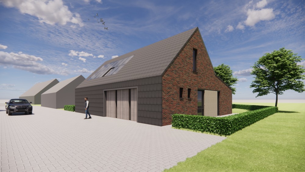 Afbeelding van Schuurwoning met zadeldak, donkere gevelsteen en houten accenten - ed62faf8-ebb9-48ba-a465-22a7e63b40f6