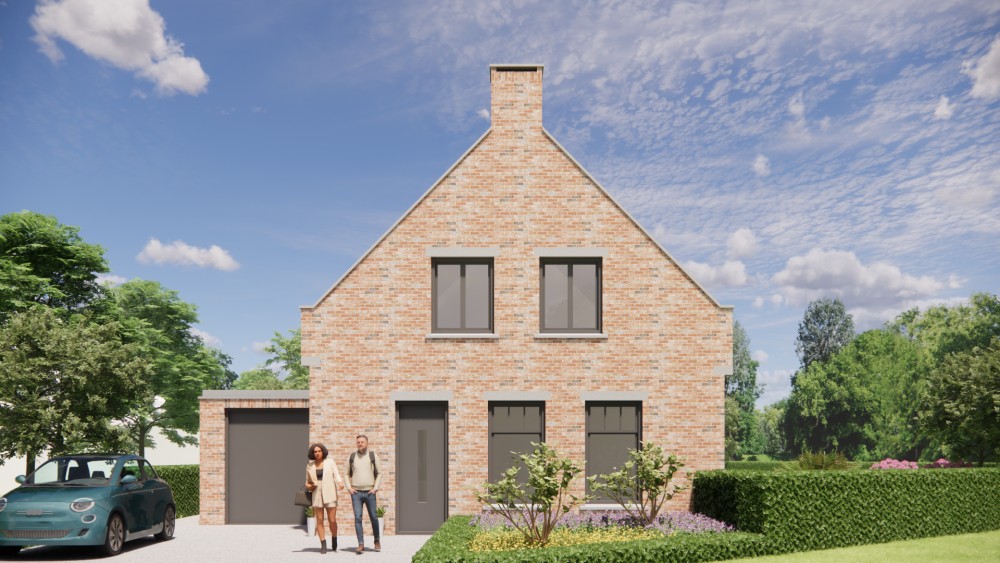 3D Render van vrijstaande Kempische woning in metselwerk met zadeldak en gegolfde dakpannen 5