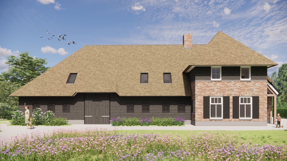 Afbeelding van Landelijke tweekapper met rieten schilddak en houten geveldelen - 83d9292c-bcb6-473d-8399-1bb9025f5901
