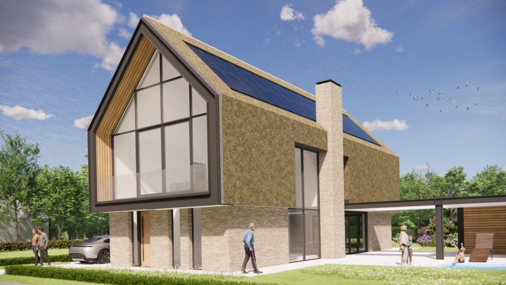 Afbeelding van Rietgedekt landhuis met stalen spanten en diepe dakoverstekken - 24eba8ef-bc5d-437b-b1c1-3866781007da