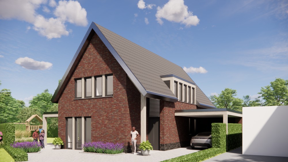 Afbeelding van Moderne vrijstaande woning met metselwerk gevels en zadeldak met vlakke dakpannen - 19ad7d62-5ae7-4e72-ba8a-a8bdb4e65ebe