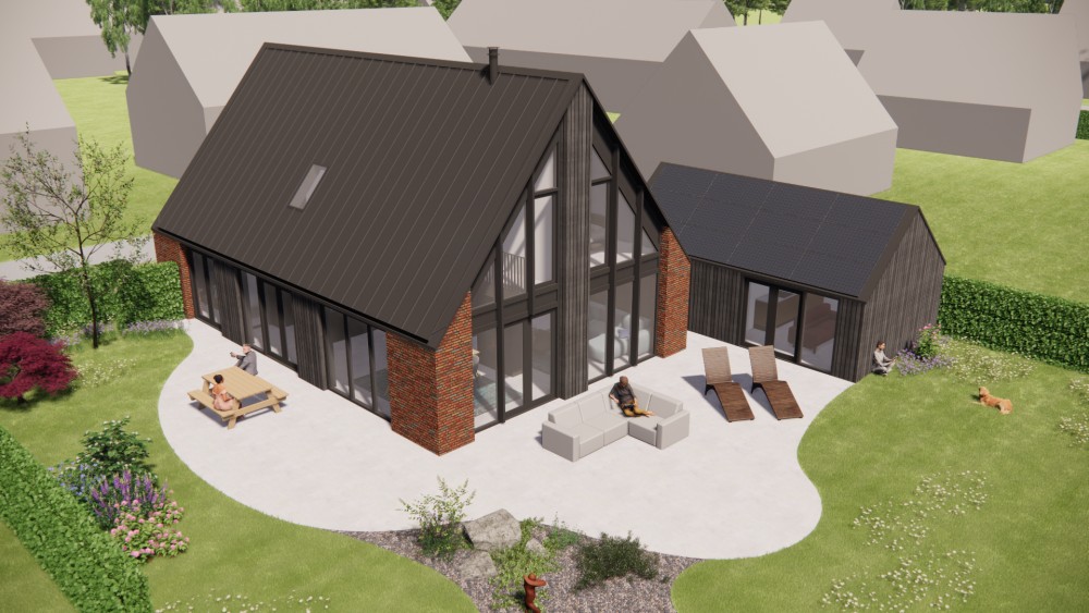 Afbeelding van Eigentijdse schuurwoning met metselwerk en houten gevelaccenten - 6a429081-4c6a-41bc-9b21-d26b154e029d