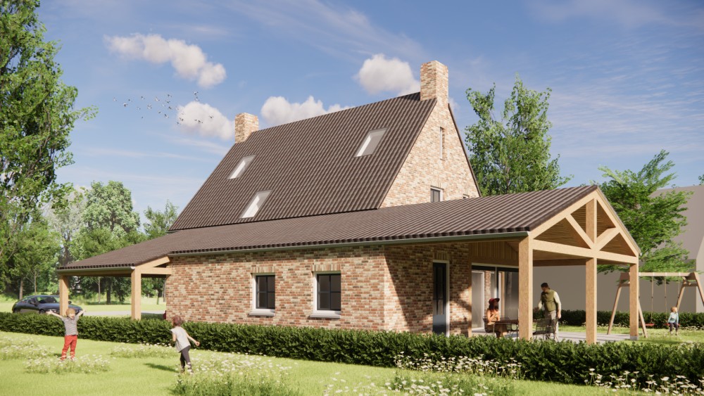 Afbeelding van Landelijke boerderij met zadeldak, metselwerk en gegolfde dakpannen - 3e0226d5-3f0f-46d5-8a59-1c94ac96c587