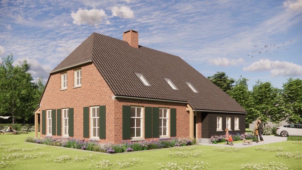 Afbeelding van Boerderij met wolfsdak, metselwerk en gegolfde dakpannen - 15812bea-eb11-4f2a-9420-773fb3cb213e
