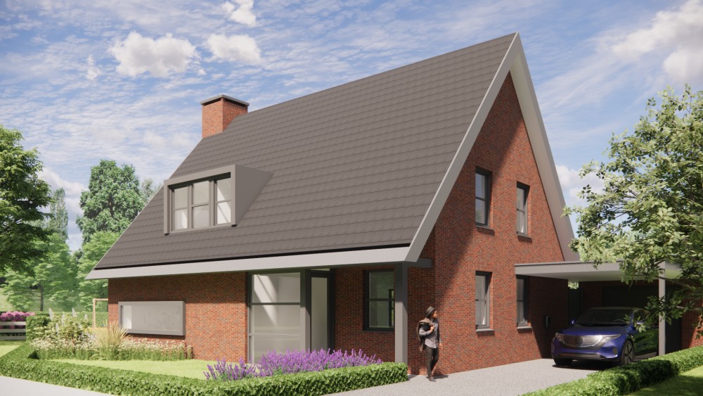 Afbeelding van Moderne vrijstaande woning in metselwerk met zadeldak en vlakke dakpannen - 194daea5-9091-4703-b220-7a63b4bb3681