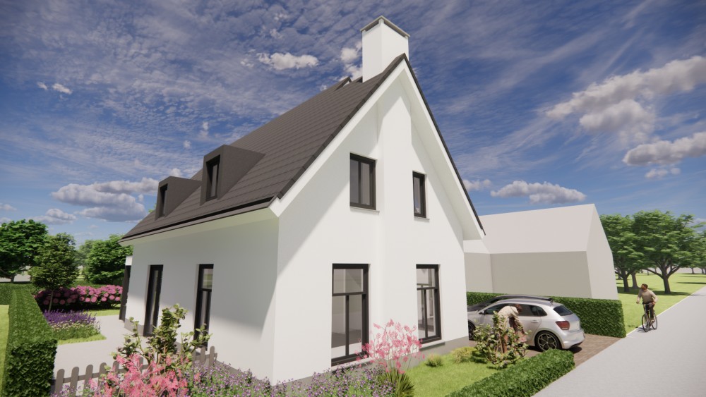 Afbeelding van Gepleisterde gezinswoning met zadeldak, houten kozijnen en ingetogen detaillering - 3180c423-e2ea-4aef-9f0c-c2dca6fd1729