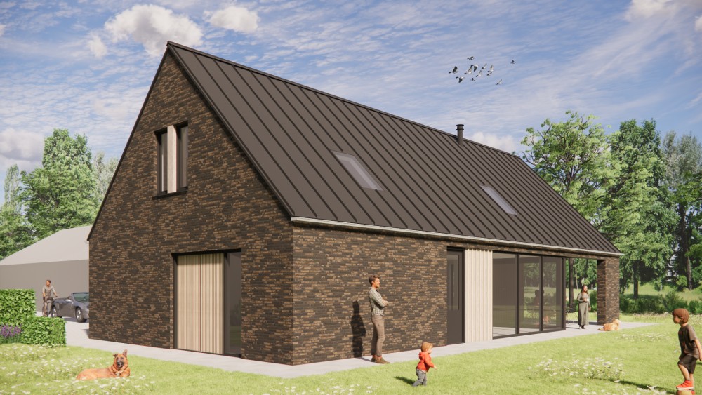 Afbeelding van Schuurwoning met houten gevels, metalen zadeldak en overdekt terras - f6924bf9-6530-4759-8442-0081675a818e