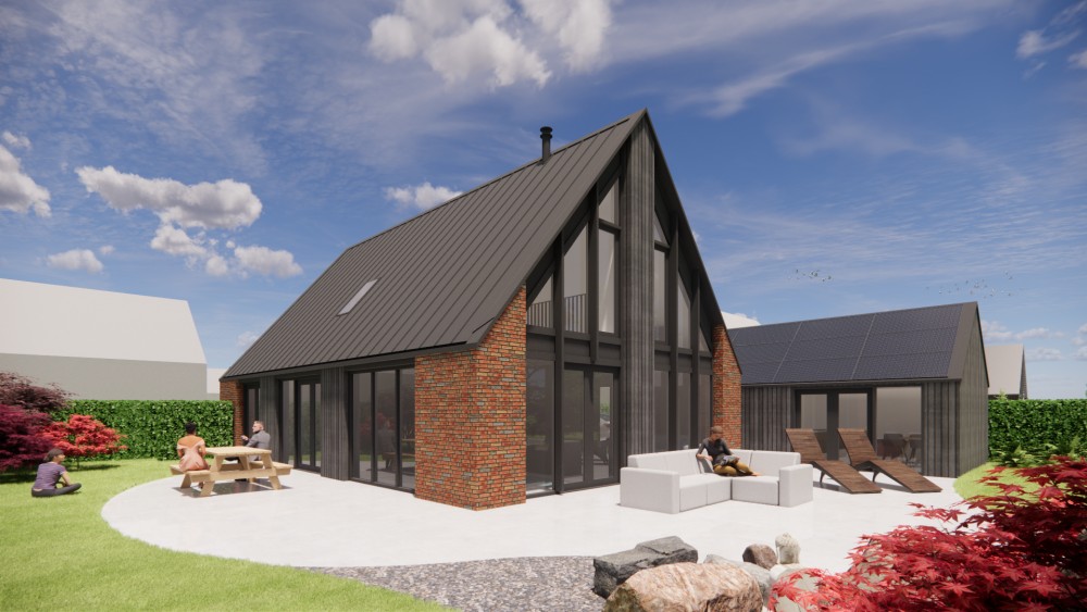 Afbeelding van Eigentijdse schuurwoning met metselwerk en houten gevelaccenten - 6a429081-4c6a-41bc-9b21-d26b154e029d