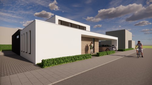 Afbeelding van Witgepleisterde kubuswoning met royale overstekken en geïntegreerde carport - df8de45f-e85d-415a-94f7-3ef52e1a95f9