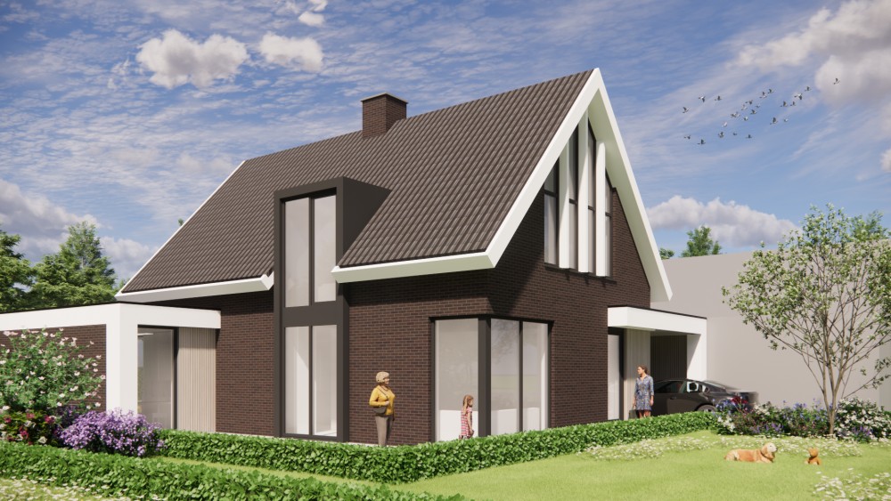 Afbeelding van Eigentijdse woning met metselwerk gevel, houten accenten en markant zadeldak - 6f32d1c2-d28d-4340-999c-111051aaf5ce